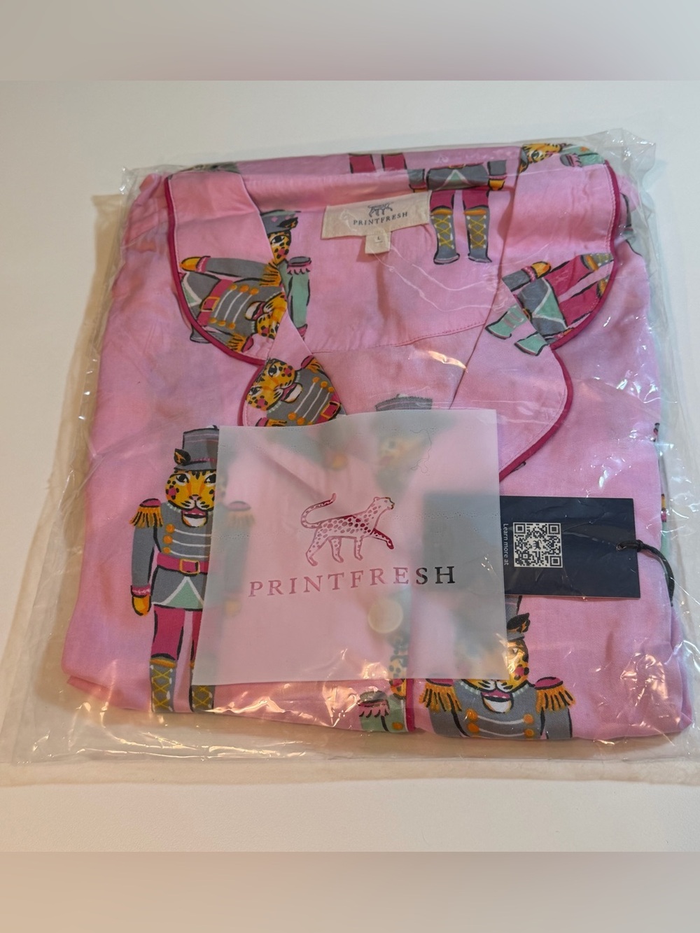 Printfresh Leopard Nutcrackers Pajama Set Pink Cotton Holiday Sleepwear NWT L